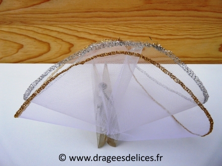 Tulle bord fil brillant or et argent 