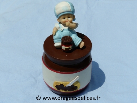 Boite baptême pour vos dragées de table bébé tartine au chocolat : Boite pour vos dragées de table bébé tartine au chocolat garçon