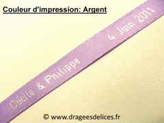 Ruban souvenir en satin imprimé Mauve