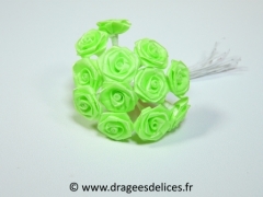 Fleur mini rosette ourlée pour décorations de tulles et boites de dragées Vert pistache