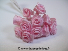 Fleur mini rosette ourlée pour décorations de tulles et boites de dragées Rose
