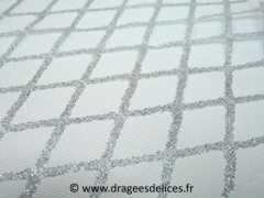Tulle quadrillé lurex brillant pour mariage baptême et communion Argent
